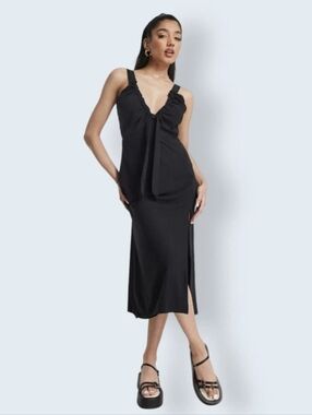 Abercrombie & Fitch Black Cinched Neck Slip Midi Dress